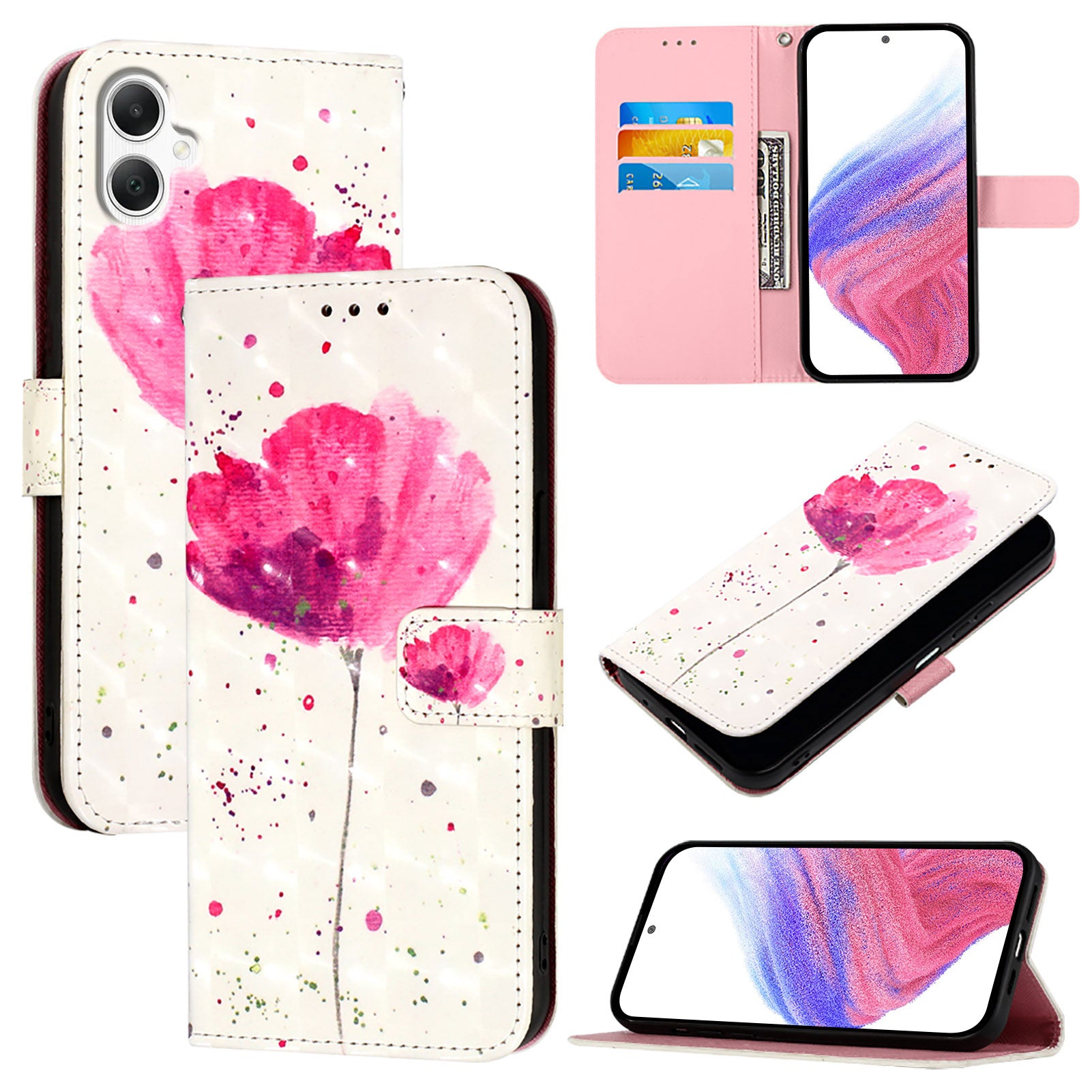 For Samsung Galaxy A06 Leather Case YB Pattern Printing Leather Series-2 Pattern Printing Wallet Stand Cover - Flower For Samsung Galaxy A06 Leather Case YB Pattern Printing Leather Series-2 Pattern Printing Wallet Stand Cover - Flower